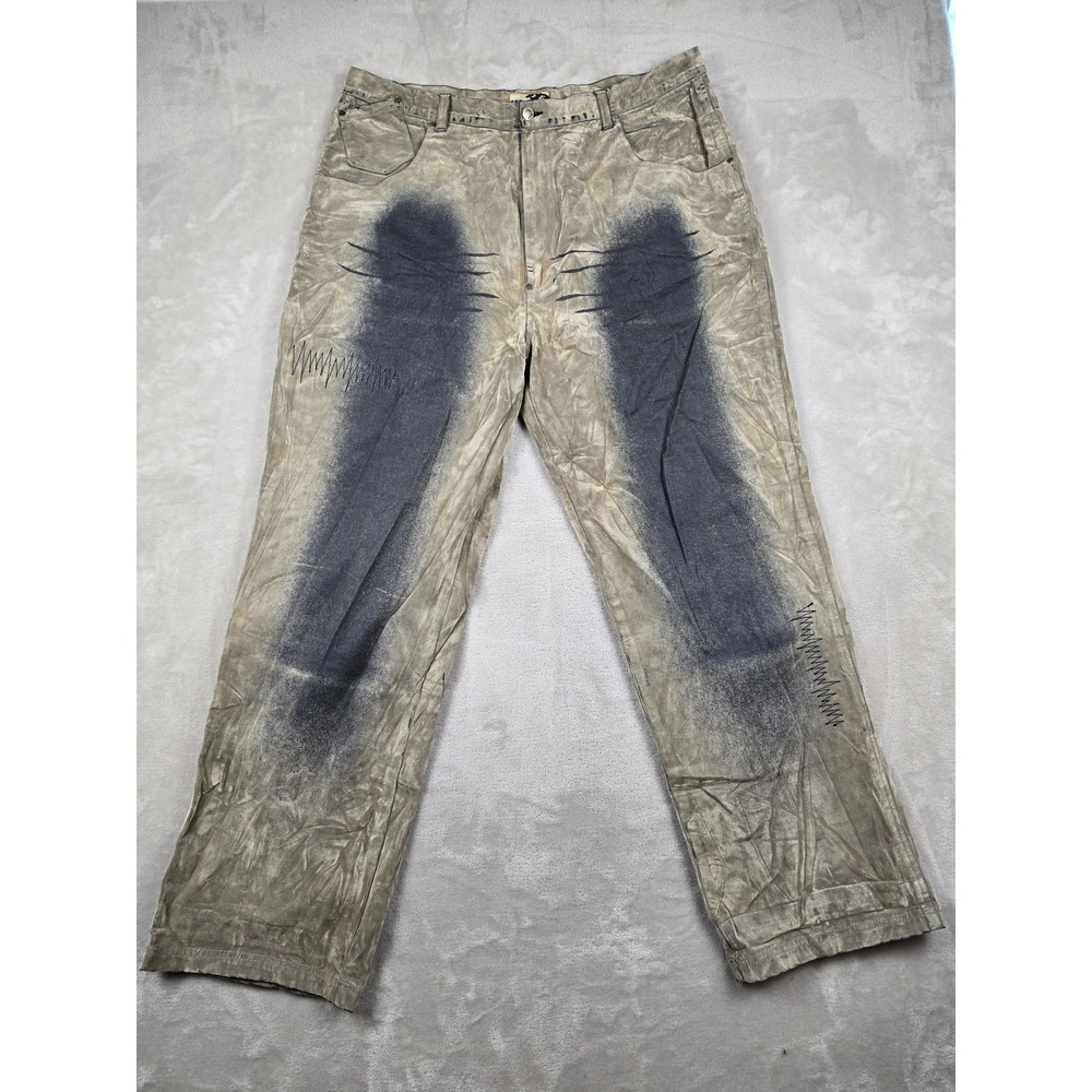 Vintage‎ Raw Blue Nu Realms Pants Mens 40x32 Y2K Baggy Hip Hop Spray Paint *Read